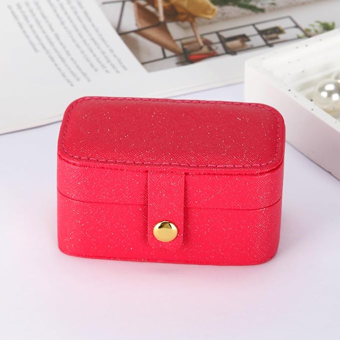 KUKUVR Small Travel Jewelry Box, Mini Jewelry Holder for Multiple Rings Necklace Earrings Lipstick, Portable Jewelry Storage Organizer Case with Removable Ring Slot (RED)