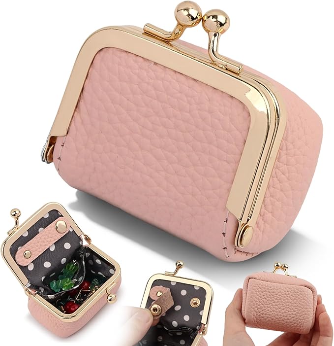 PU Leather Mini Jewelry Box, Vintage Portable Mini Jewelry Organizer with Kiss Lock, Compact Travel Case for Rings, Earrings, Necklaces - Ideal Gift for Women
