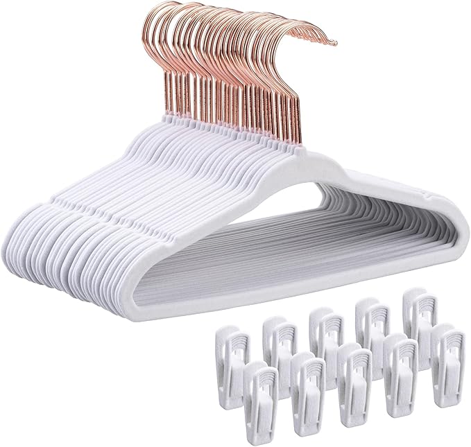 Tonswachic Baby Hangers Velvet - 11 Inch Baby Felt Hangers Non Slip for Toddler - Kids Hanger for Infant Clothes - 30 Pack with 10 Hanger Finger Clips, White