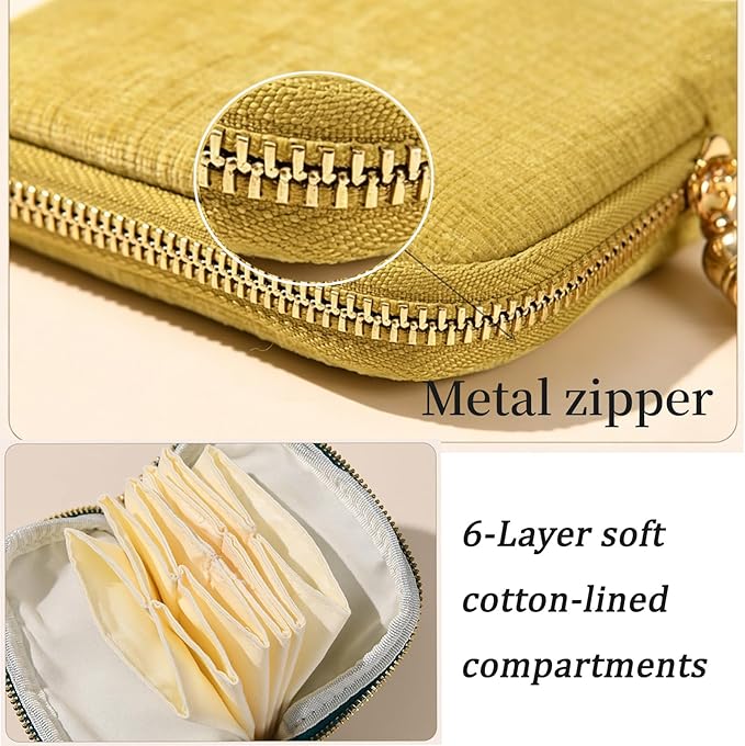 Travel Jewelry Organizer Bag Small Jewelry Holder Case with Tassel Zipper for Vacation Business Trip, Velvet Necklace Earrings Bangles Storage Box for Women Girls