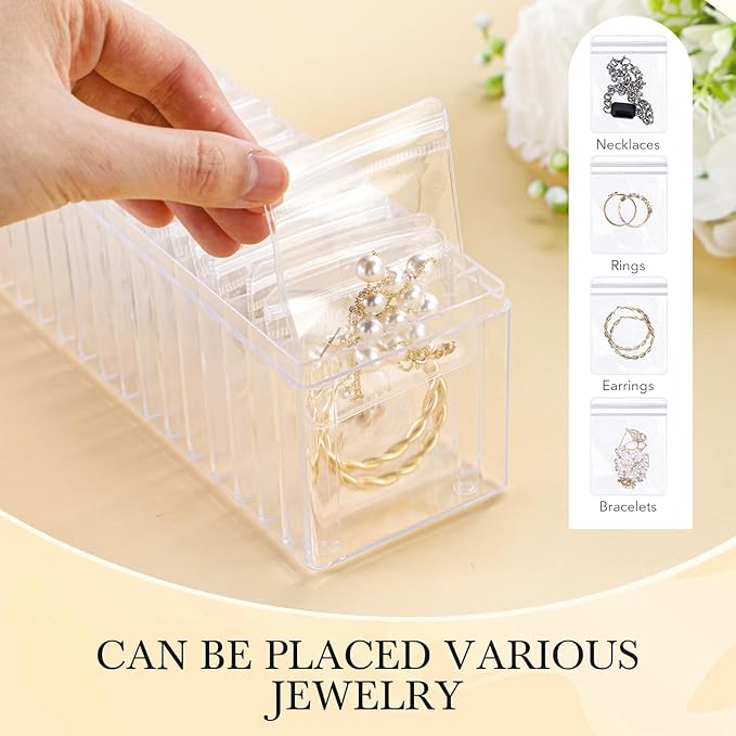 Kenning 42 Pcs Acrylic Jewelry Case Organizer, Clear Jewelry Organizers Holder with Portable Anti Tarnish Storage Bags for Rings, Earrings, Necklaces, Ideal Gifts for Women (Clear)