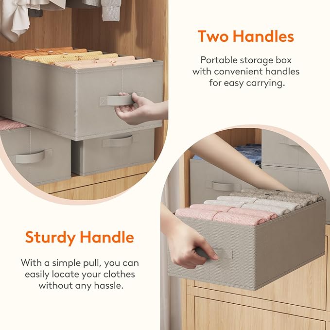 Lifewit 9 Pack Clothes Organizer, 6 Grids Closet Jean Storage Bins with Handles and Support Boards, Foldable Drawer Organizer for Sweater, Pants, T-shirt, Dress, Grey, Size 16.5''x10.6''x7.1''