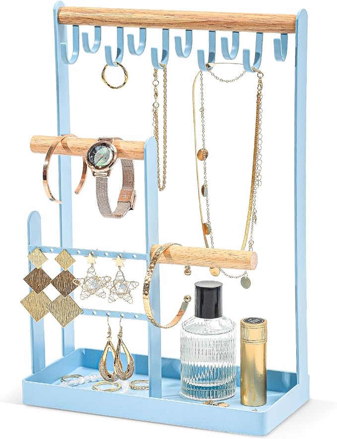 ProCase Cute Jewelry Stand, Aesthetic Jewelry Organizer for Dresser Vanity, Jewelry Holder Display for Necklaces Earrings, Gifts for Teen Girls Women, Bedroom Dorm Decor -Medium, Blue