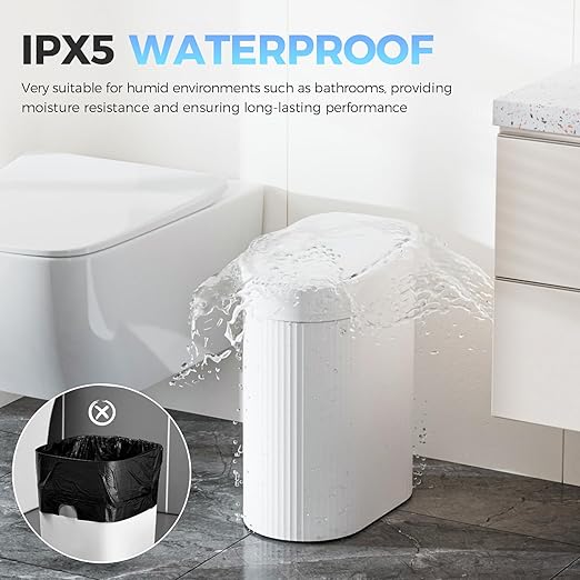 jinligogo 5 Gallon Bathroom Trash Can with Lid, Automatic Motion Sensor White Trash Can, Touchless Slim Waterproof Garbage Bin for Kitchen, Bedroom, Office, and Bathroom