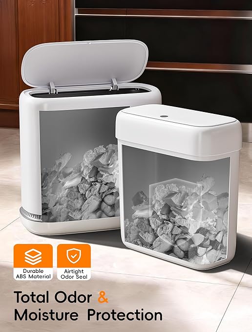 Bathroom Trash Can with Lid, Slim 3.3 Gallon Vacuum adsorption Garbage Bin, Narrow Press Top Waste Basket for Odor Control & Dog Proof for Bathroom Bedroom Office Home