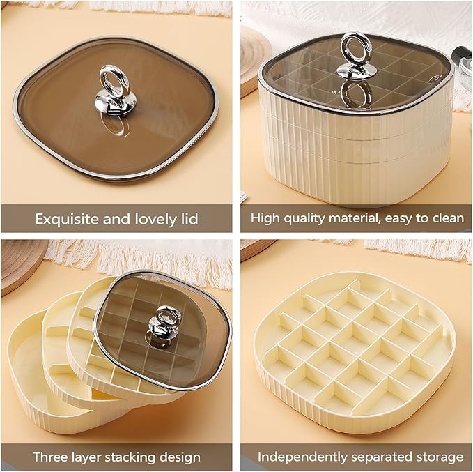 Sunkaioo Earring Organizer,Stackable 3-Layers Clear Jewelry Box with Lid,Stud Earring Organizer for Women Girls,Earring Box Display Holder for Earrings Ring Studs Bracelet Necklace Crafts (Brown)