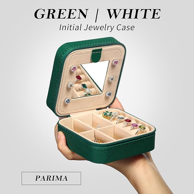 Parima Gifts for Grandkids Her - Trendy Travel Jewelry Case - Green Travel Jewelry Box | Birthday Gifts for Women Mom Gifts for Women - Letter A, Green