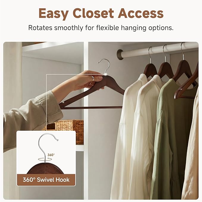 StorageWorks Wooden Hangers 30 Pack, Wood Coat Hangers for Closet, Heavy Duty Clothes Hangers for Suits, Shirts, Pants, Jackets, Walnut Color