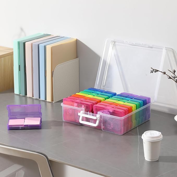 novelinks Transparent 4" x 6" Photo Cases and Clear Craft Keeper with Handle, 16 Inner Photo Organizers & Photo Storage Box, Plastic Photo Storage Containers (Color - 2Pack)