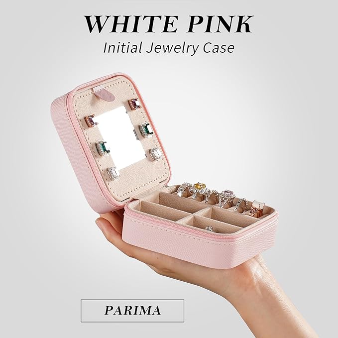 Parima Travel Jewelry Organizer for Women | Necklace, Earring, Ring Organizer | Women's Travel Gifts - Letter I, Pink