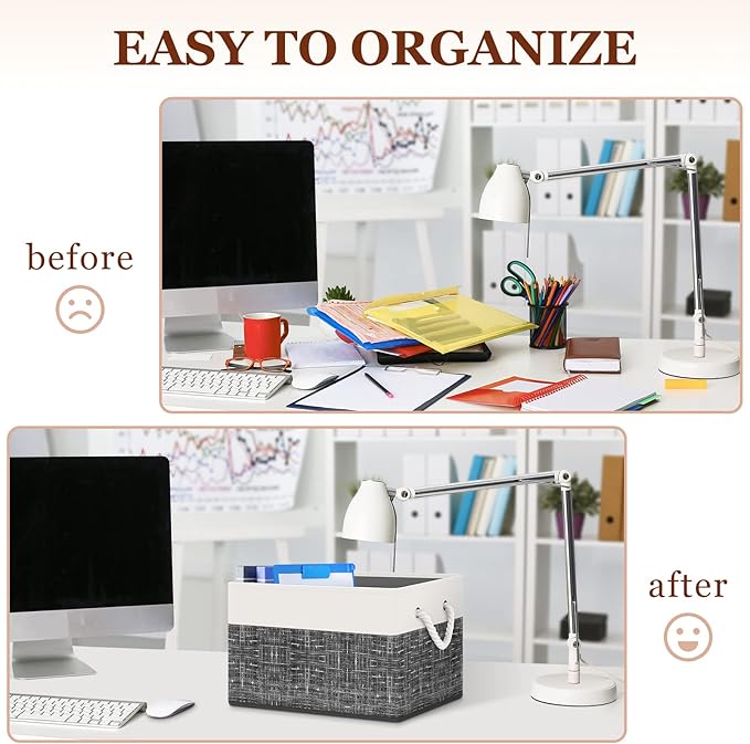 StorageTastic Storage Bin,Collapsible Storage Basket For Organizing,Large Storage Boxes With Rope Handles,Storage Containers,White & Black,8 Pack