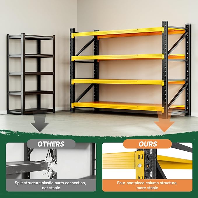 Letaya 4000LBS Heavy Duty Storage Shelves,70" H Metal Garage Shelving Units,4 Tier Large Tall Industrial Shelving,Adjustable Utility Rack Shelf for Warehouse,Basement (Yellow, 60" W x 24" D x 70" H)