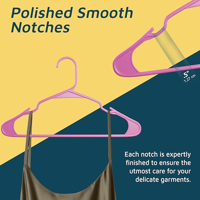 Lifemaster Plastic Clothes Hangers – Heavy Duty Hanger Set, for Organizing Clothes, Dresses, and Coat, Holds Up to 5 lbs, Space-Saving Hangers with Non-Slip Shoulder Grooves, Pack of 120, Pink