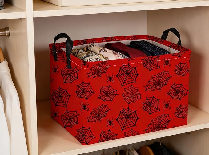 Rectangular Kids Baskets Spider Basket Cute Storage Bins Organizer Box Boys Room Decor for Home.(Red spider)