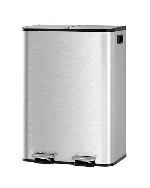 Garvee 2-in-1 Kitchen Trash and Recycle Combo, 30L (2 x 8 Gal) Stainless Steel Step Trash Can with Soft-Close Lid, Dual Compartment Garbage Bin for Kitchen