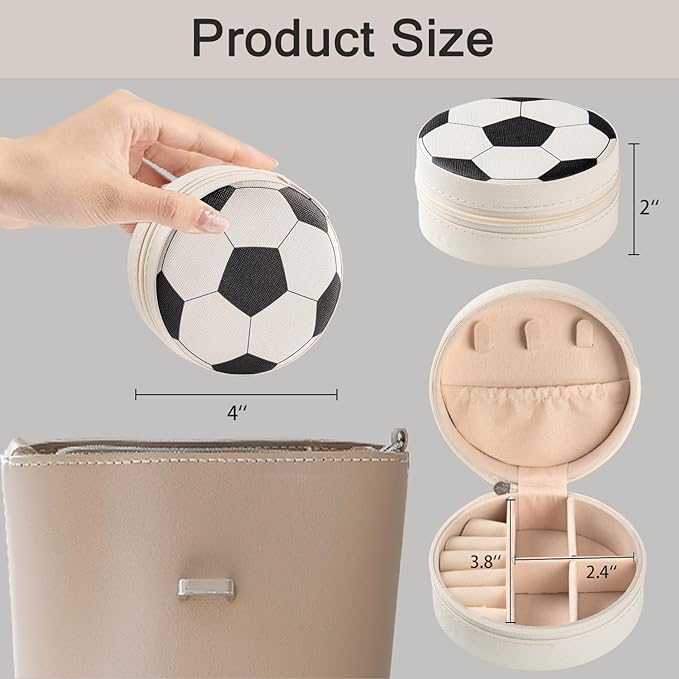 6 Pack Soccer Travel Jewelry Case Round Black and White Soccer Stuff Portable Jewelry Organizer Storage Case for Christmas Graduation Sports Team Club