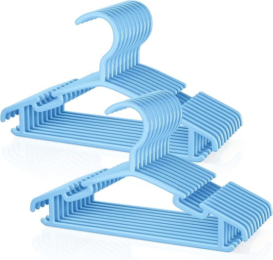 VILICK Kids Plastic Hangers, Baby Clothes Hangers for Closet 20 Packs Non-Slip Toddler Hangers for Infant Child Clothing for Pants Coats Skirts (Blue)