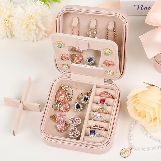 CHMI Small Jewelry Organizer Box,bachelorette gifts for bridesmaids,Travel Initial Jewelry Box for Girls,Travel Jewelry Case,Travel Gifts for Women Girls,Initial pink F