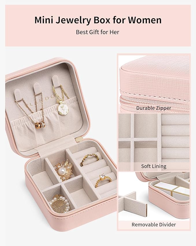 VLANDO Travel Jewelry Box, Small Jewelry Travel Organizer Case for Girls Women - Pink*6 pack