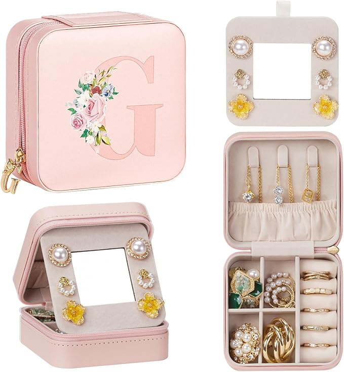 Enthralite Travel Jewelry Box for Girls: Traveling Jewelry Case Gift for Women - Mini Organizer for Necklaces Earrings Pink G