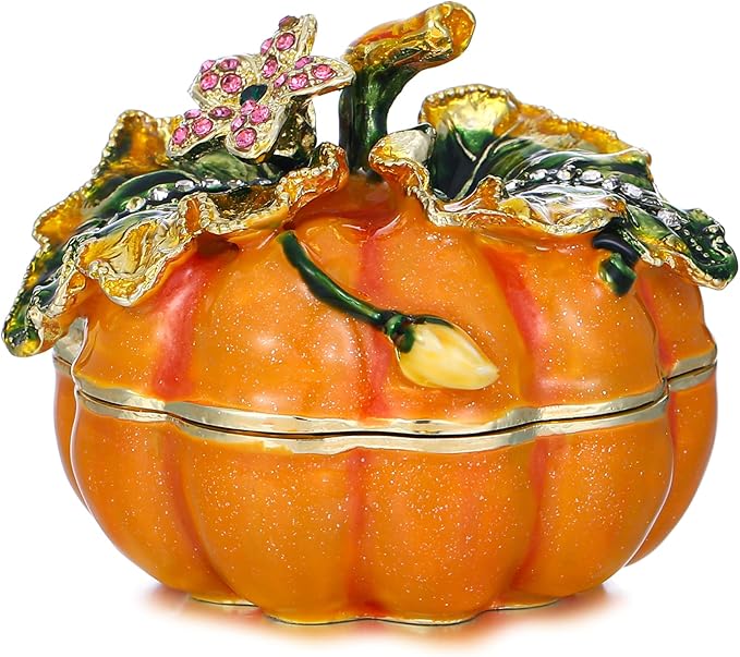 Hand Painted Fruit Trinket Box for Home Decor, Hinged Jewelry Organizer Storage, Unique Personalized Collectible Keepsake Figurine Handmade Decorative Ornament Gifts (Pumpkin)