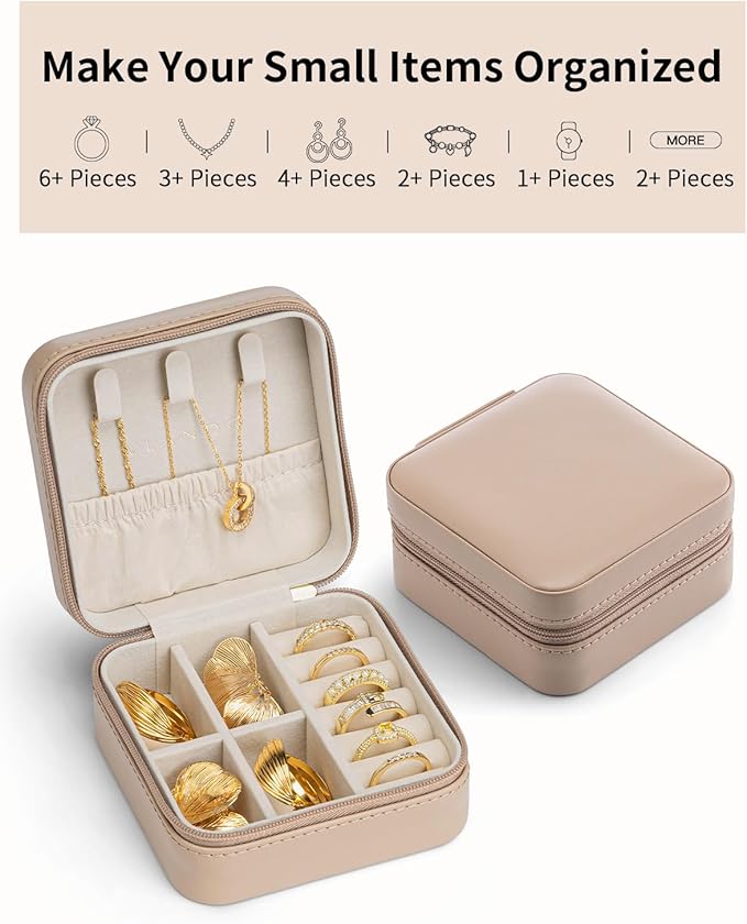 VLANDO Travel Jewelry Case - Valentines Day Gifts - Small Jewelry Travel Organizer Box Travel Essentials Gift for Teen Girl Women - Toffee