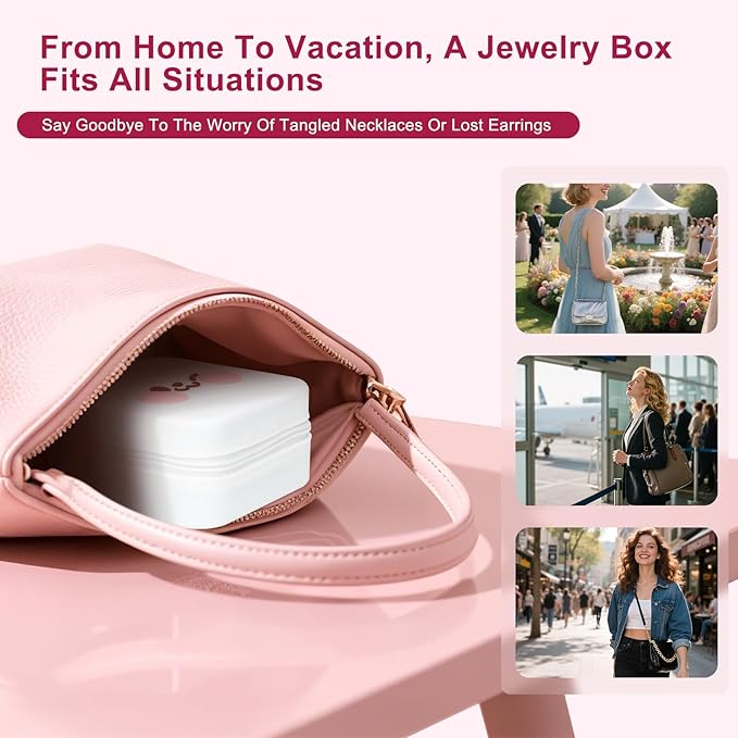 Cute Bunny Travel Jewelry Case with Mirror, Silicone Portable Small Mini Jewelry Organizer Box for Women Girls Mom, Wedding, Birthday Gift - White