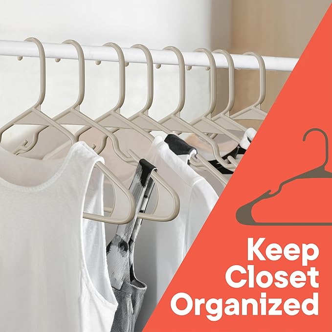 Plastic Clothes Hangers – Heavy Duty Hanger Set, for Organizing Clothes, Dresses, and Coat, Holds Up to 5 lbs, Space-Saving Hangers with Non-Slip Shoulder Grooves, Pack of 20, Ivory