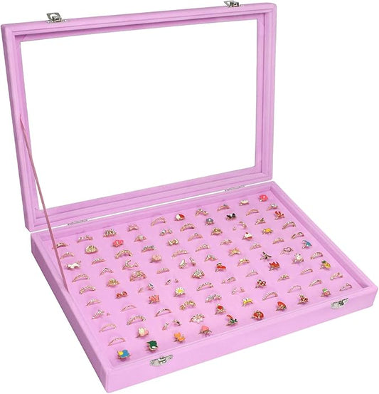 Vicoter Rings Organizer Tray 100 Slot Velvet Rings Earring Storage Box TranSparent Cover Jewelry Store Ring Display Box Jewelry Display Cabinet for Girl Wife Mother.