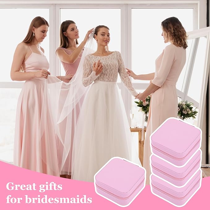 12pcs Mini Travel Jewelry Case,Pink Bridesmaids Proposal Small Jewelry Box Mini Jewelry Organizer,Small PU Leather Portable Storage Box for Rings,Earrings,Necklaces,Pendants,Bracelets