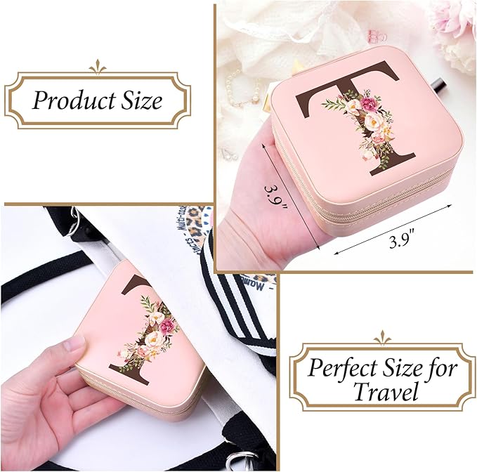 Inngeroo Mom Gifts for Women from Daughter Son, Travel Jewelry Case Box Organizer Personalized Gifts for Mom Wife Women, Gift for Friend Sister Grandma Aunt, Initial T