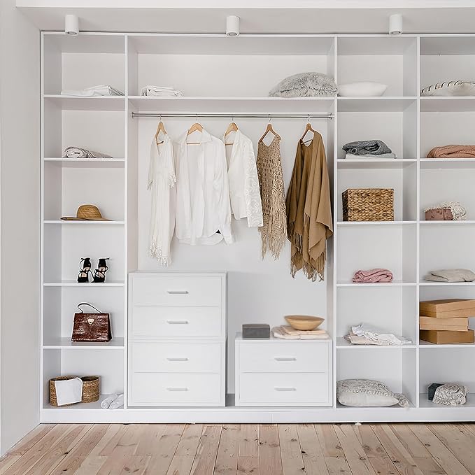 BOLUO Stackable Storage Drawers Closet Organizers and Storage Fabric White 2 Drawer Dresser for Bedroom 2 Packs Modern