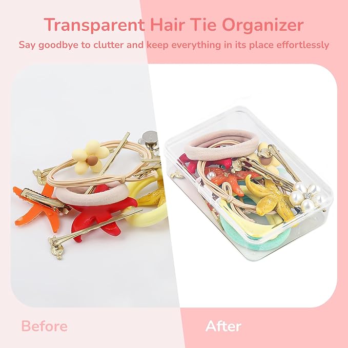 BATTIPAW 6PCS Hair Tie Organizer,Transparent Mini Storage Box,Rectangle Clear Plastic Beads Storage Containers Box,Portable Small Items Holder with Lid for Home, Offices, Business Trips, Travels