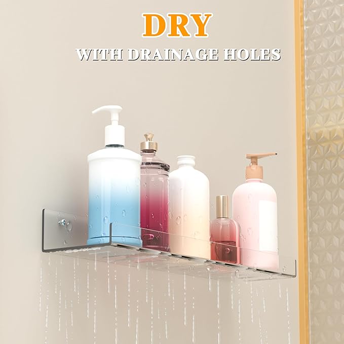 LAZYROSY 6 Pack Floating Shelves - Clear Acrylic/PET Wall Mounted Non-Drilling Storage Rack with Adhesive, Invisible Bathroom and Bedroom Shelves for Kitchen, Living Room, Clear Decoration