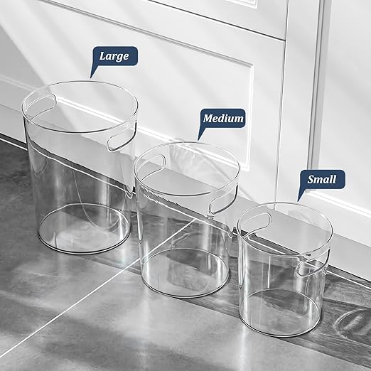Anyoifax Small Trash Can Plastic Wastebasket 1.5 Gallon Round Garbage Container Bin with Handles for Bathroom, Bedroom, Kitchen, College Dorm, Office, Craft Room - Clear