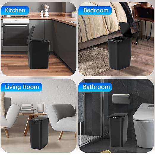 3 Pack Automatic Small Bathroom Trash Can with Lid - 2.5 Gallon Touchless Garbage Can, Motion Sensor Smart Trash Bin, Slim Dog Proof Trashcan, Waterproof Wastebasket for Bedroom Office Kitchen (Black)