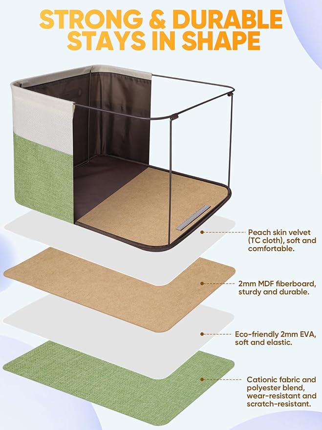 BALEINE 4 Pack Fabric Closet Storage Bins for Shelves, Linen Closet Organizers and Storage, Decorative Baskets for Organizing, Shelf, Clothes, Home, Office (Green, 15''x11''x9.5'')