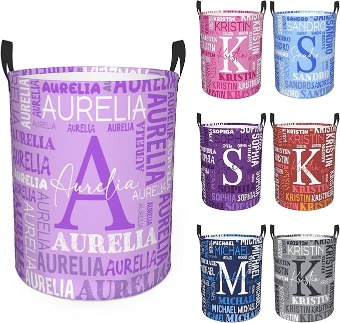 Custom Name Laundry Hamper, Personalized Laundry Basket with Name for Baby Boys Girls, Customized Collapsible Dirty Clothes Hamper Storage with Handles for Bedroom Bathroom Dorm Room Decor