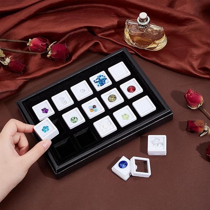 PH PandaHall 15 Gems Storage Container Gemstone Jewelry Box Diamond Stone Display Box Small Square Plastic Box Jewelry Organizer with Sponge for Gems Coins 1.16inch