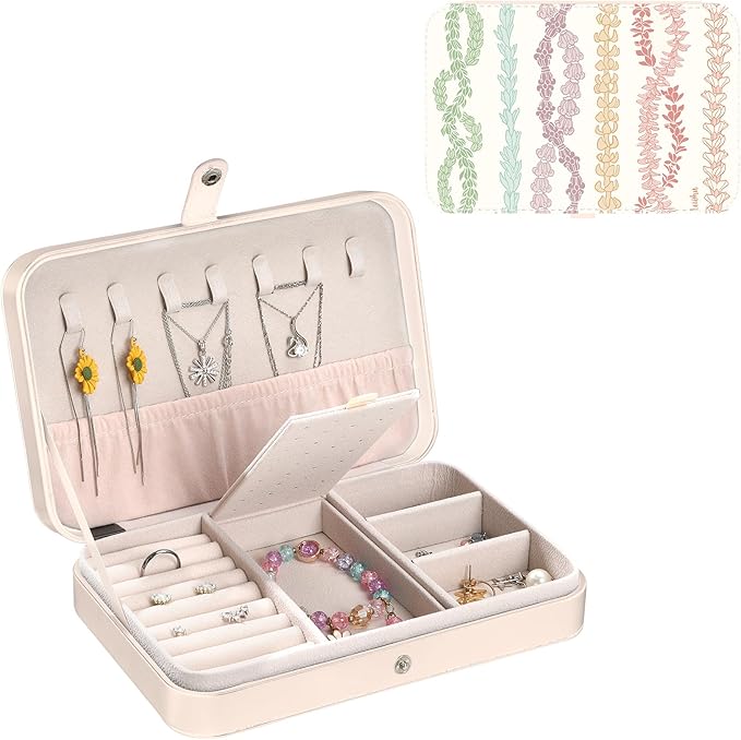 Travel Jewelry Case Small Portable Organizer Jewelry Box Jewellery Boxes for Girls Boys White Travel Jewellery Storage for Necklace Earring Ring Bracelet Birthday Christmas Thanksgiving Gift