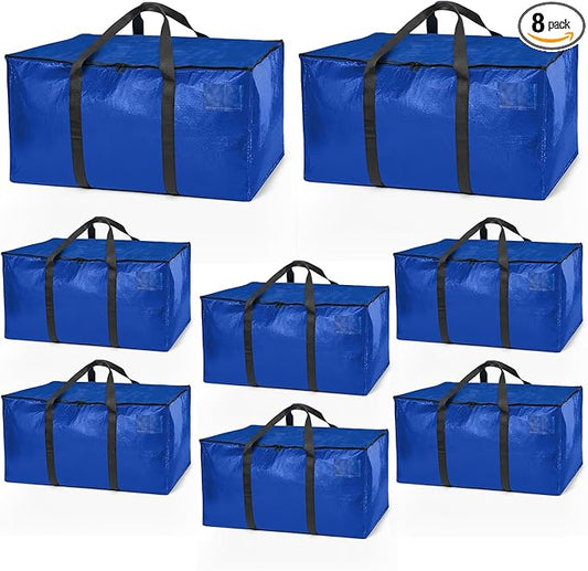 ClearSpace Heavy Duty Moving Bags - Water Resistant Storage Bags or Storage Bins with Lids and Moving Supplies - Large Moving Boxes for College Dorm, Travel, Closet Organization - 8 Pack