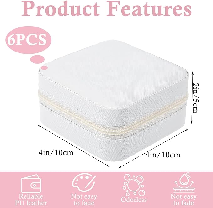 6Pcs PU Leather Small Travel Jewelry Case Organizer Storage, Bridesmaid Gifts Jewelry Box with Mirror for Women Girls