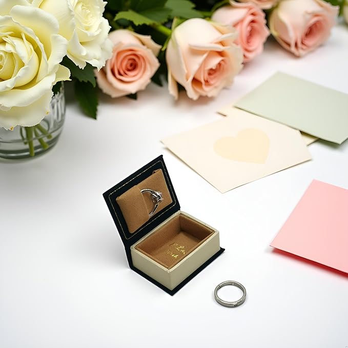 Book Shaped Ring Box - Vintage Engagement Ring Box with Hinged Lid for Proposal Engagement Wedding, Proposal Ring Case-PRB012-Blue