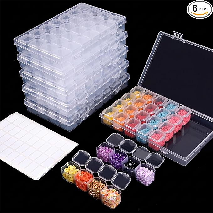 SGHUO 168 Slots 6pcs 28 Grids Diamond Painting Boxes Plastic Organizer, Bead Organizer