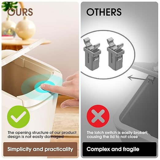 CEROELDA 3 Pack Bathroom Trash Can with Lid, 10L/2.6 Gal Small Garbage Can with Press Top Lid, Slim Plastic Waste Basket for Toilet, Office, Bedroom (Beige)