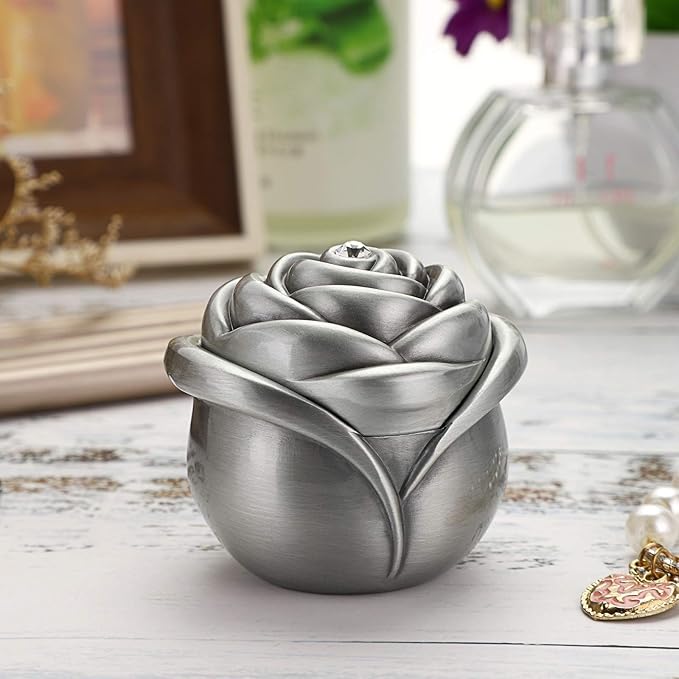 Hipiwe Rose Shape Vintage Jewelry Box - Small Trinket Storage Holder Case Keepsake Organizer Box for Rings Earrings Necklace Treasure, Gift for Women, Small