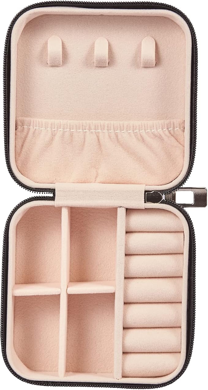 PU Leather Small Jewelry Box, Travel Portable Jewelry Case for Ring, Pendant, Earring, Necklace, Bracelet Organizer Storage Holder Boxes (Black)