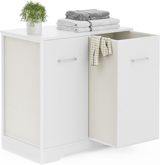 Double Pull-Out Laundry Hamper Cabinet; 90L Laundry Basket for Bathroom,Laundry Room; Laundry Sorter with 2 Pull-Out and Removable Bags