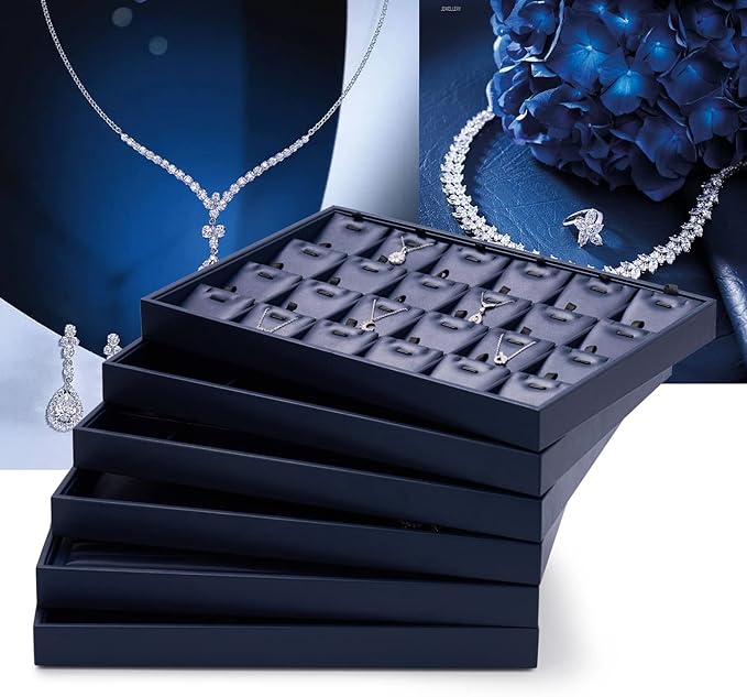 Oirlv Elegant Blue Ring Organizer Tray Stackable Jewelry Trays Jewelry Drawer Organizer Ring Earring Storage