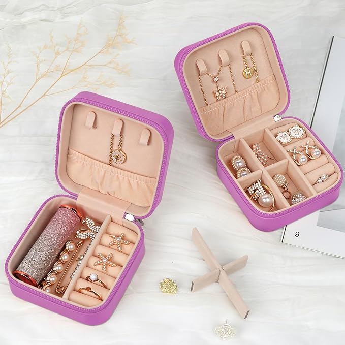 MFXIP Travel Jewelry Case Small Jewelry Box Jewelry Organizer Storage Case Portable PU Leather Mini Jewelry Travel Case for Girls Womens Earring, Necklace, Rings,Bracelets